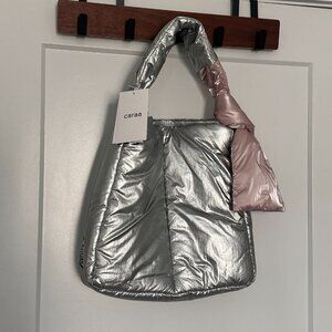 Caraa Fractus Metallic Silver Tote | NWT | Lightweight Puffer Bag